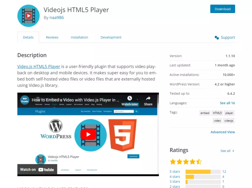 Videojs HTML Player WordPress Plugin